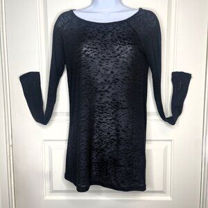 Juicy Couture Black Burnout Long Sleeve Tee Thumbholes Size M Made in USA
